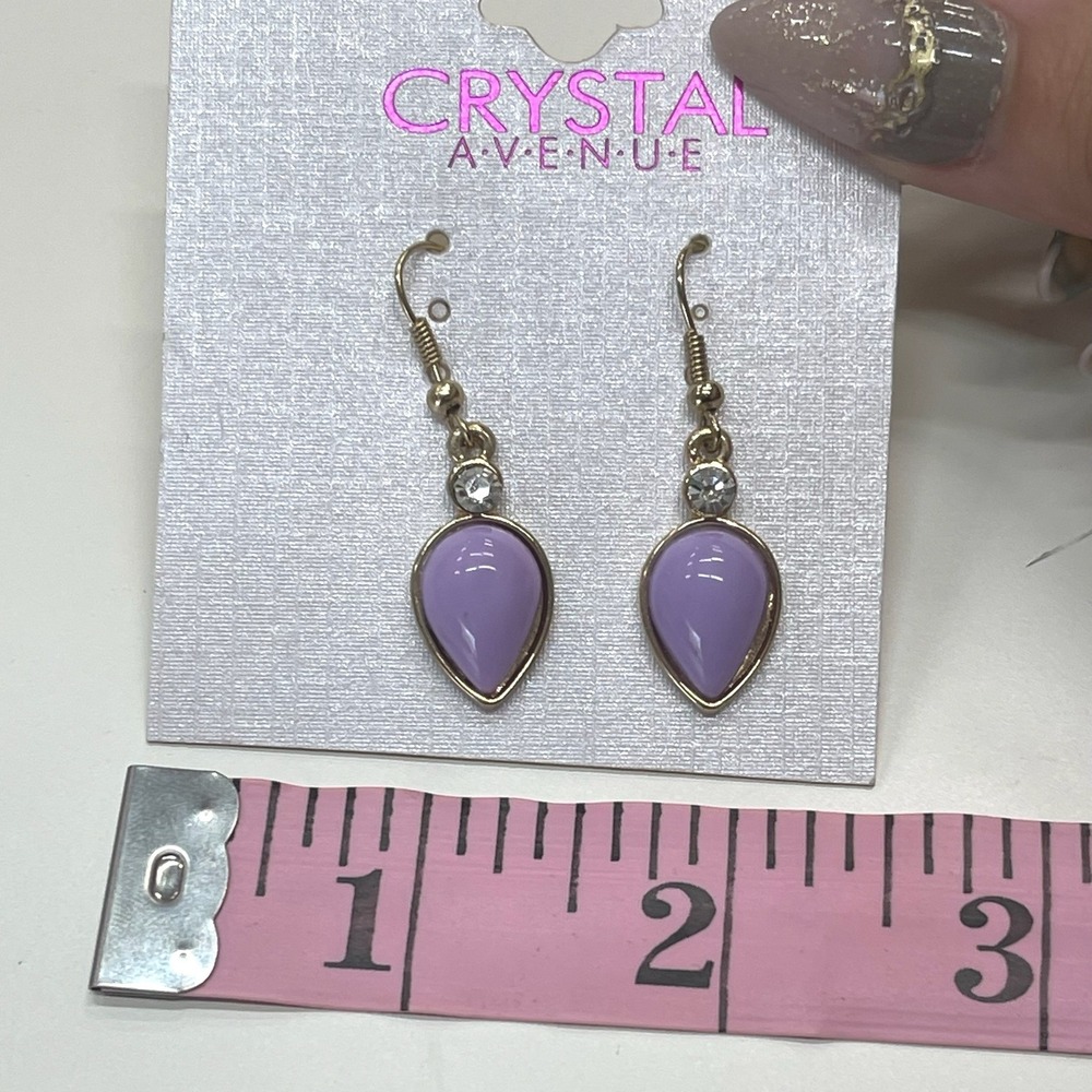 Crystal Avenue Purple Teardrop Rhinestone‎ Gold Tone Fishhook Drop Earrings
